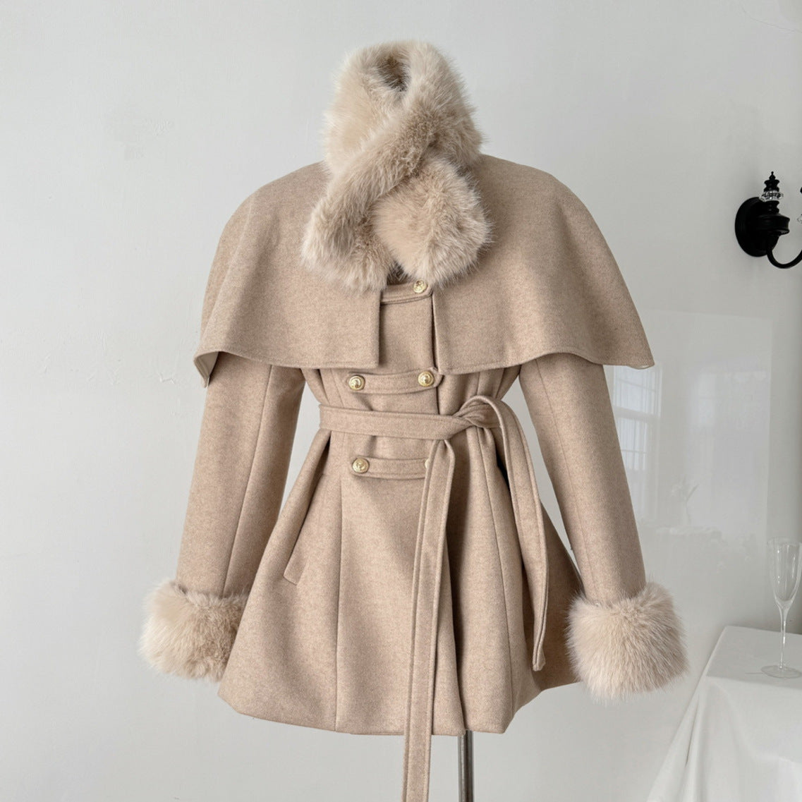 Manteau Femme Long Hiver Noir avec Col Amovible