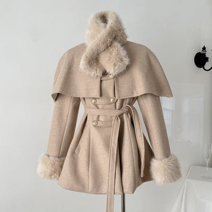 Manteau Femme Long Hiver Noir avec Col Amovible