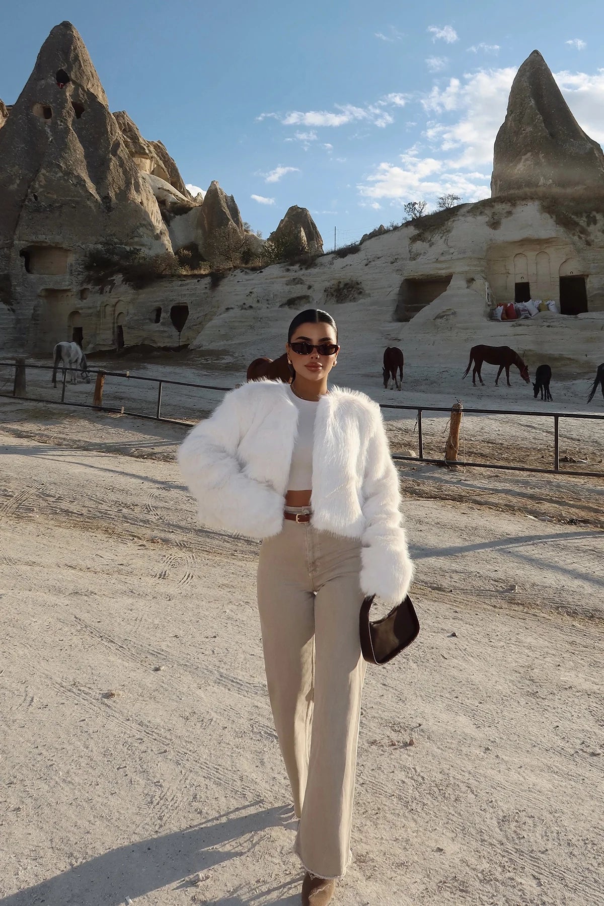Manteau Court en Fourrure Synthétique Blanc Luxe