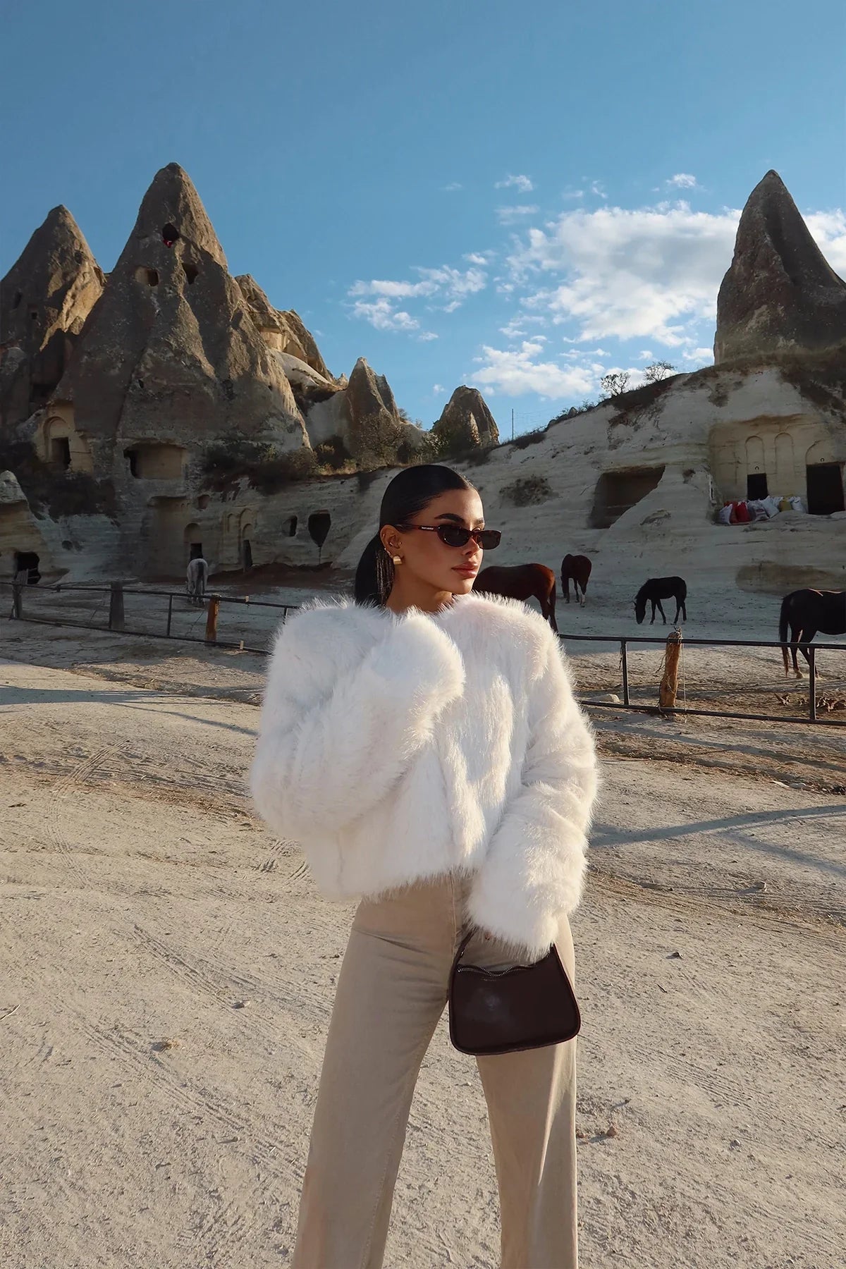 Manteau Court en Fourrure Synthétique Blanc Luxe