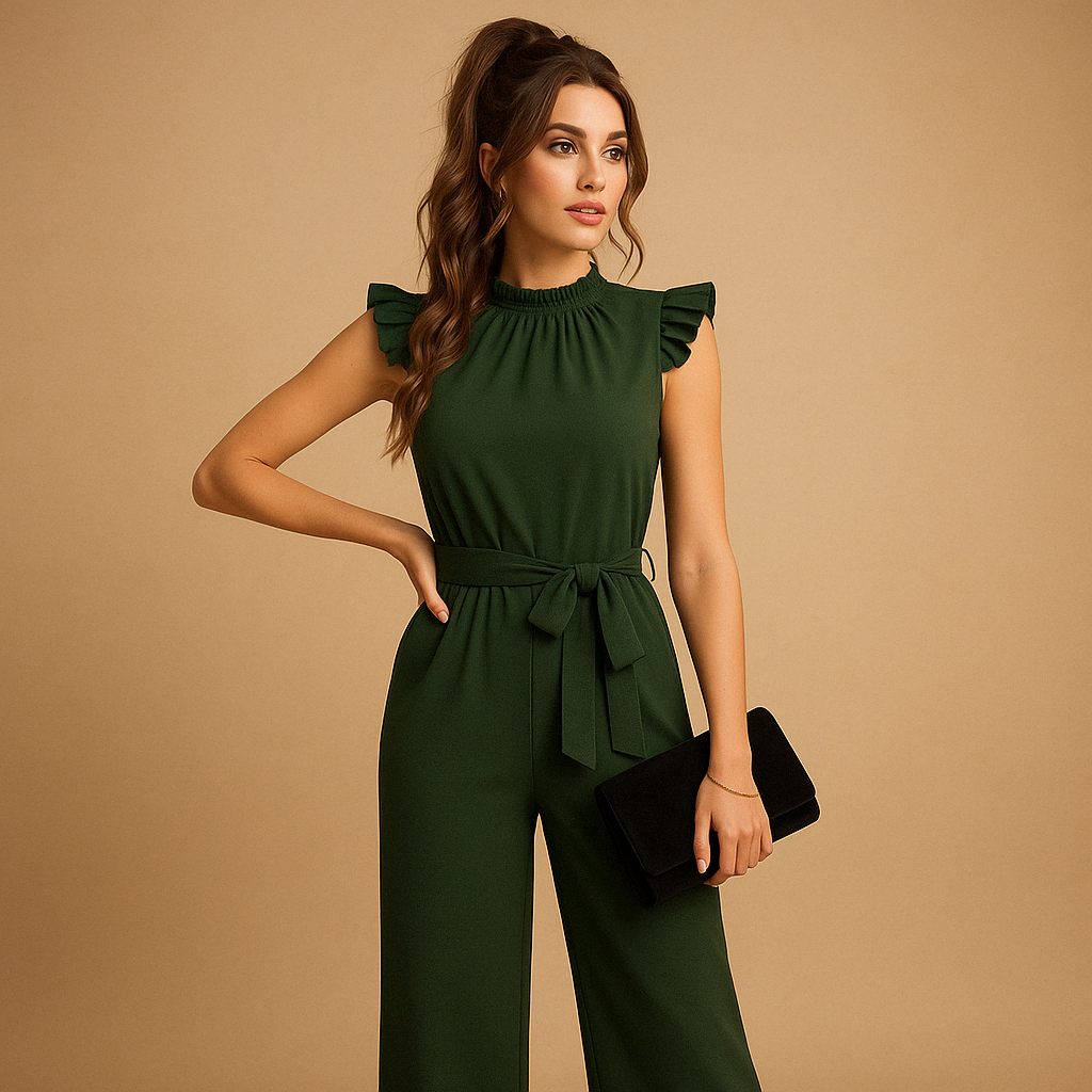 Combinaison Féminine Col Montant avec Ceinture Adjustale
