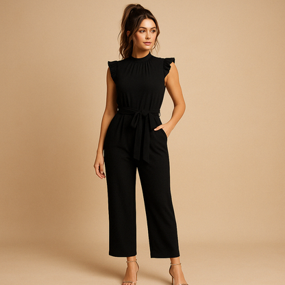 Combinaison Féminine Col Montant avec Ceinture Adjustale