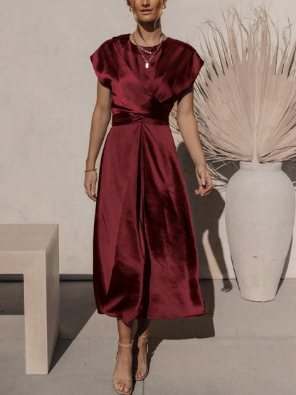 Variant image for CléMence™ – Robe Femme en Satin Élégante avec Ceinture Croisée Chic-13