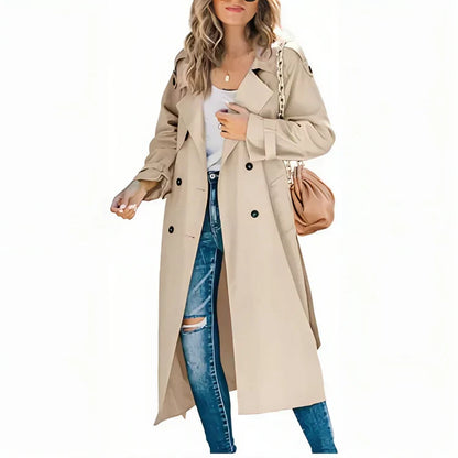 Manteau Trench Femme Chic Mi-Long en Camel avec Boutons Dorés - PanierRoyale