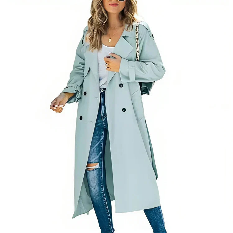 Manteau Trench Femme Chic Mi-Long en Camel avec Boutons Dorés