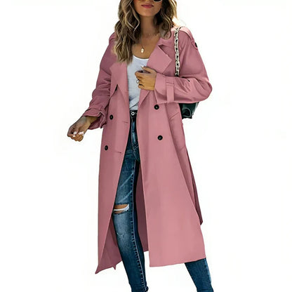 Manteau Trench Femme Chic Mi-Long en Camel avec Boutons Dorés