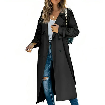 Manteau Trench Femme Chic Mi-Long en Camel avec Boutons Dorés