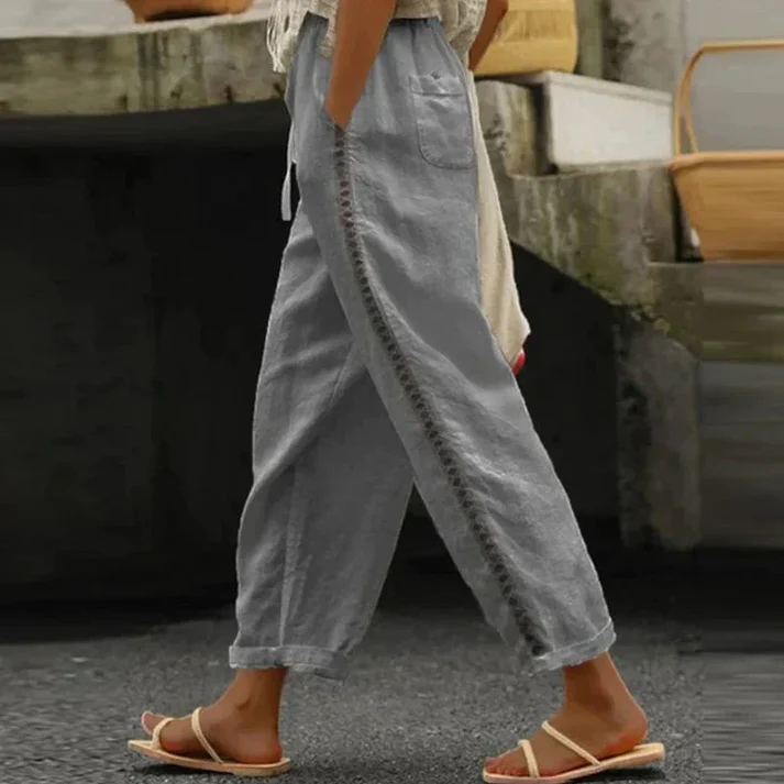 Pantalon Femme Blanc à Broderies Élégant