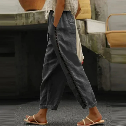 Pantalon Femme Blanc à Broderies Élégant