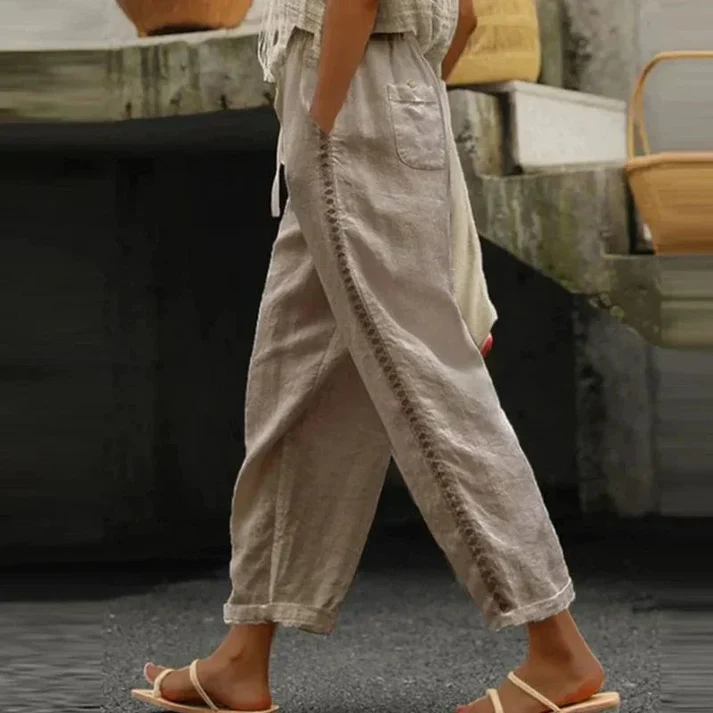Pantalon Femme Blanc à Broderies Élégant