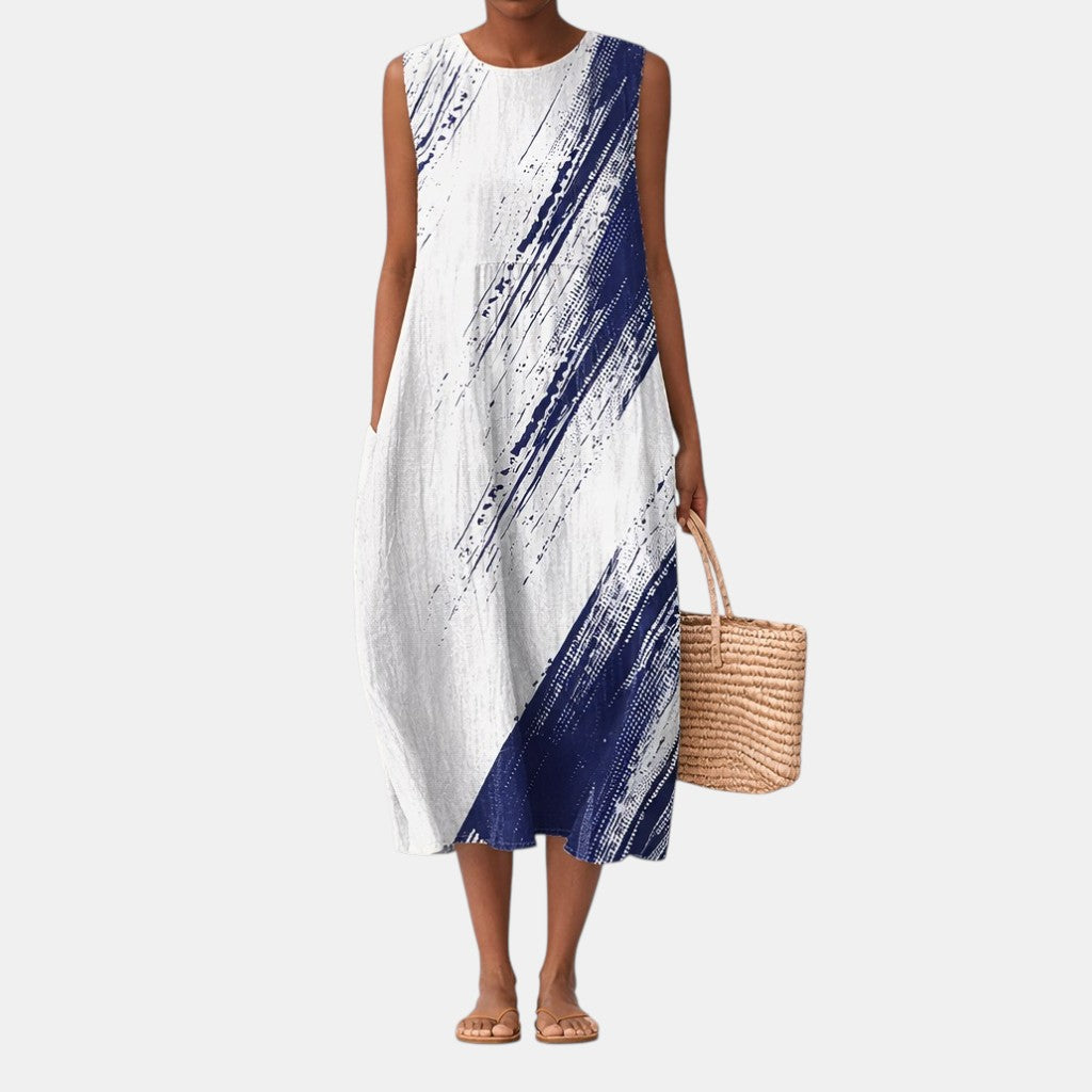 Robe midi Femme Sans Manches Coupe Droite Imprimé Graphique