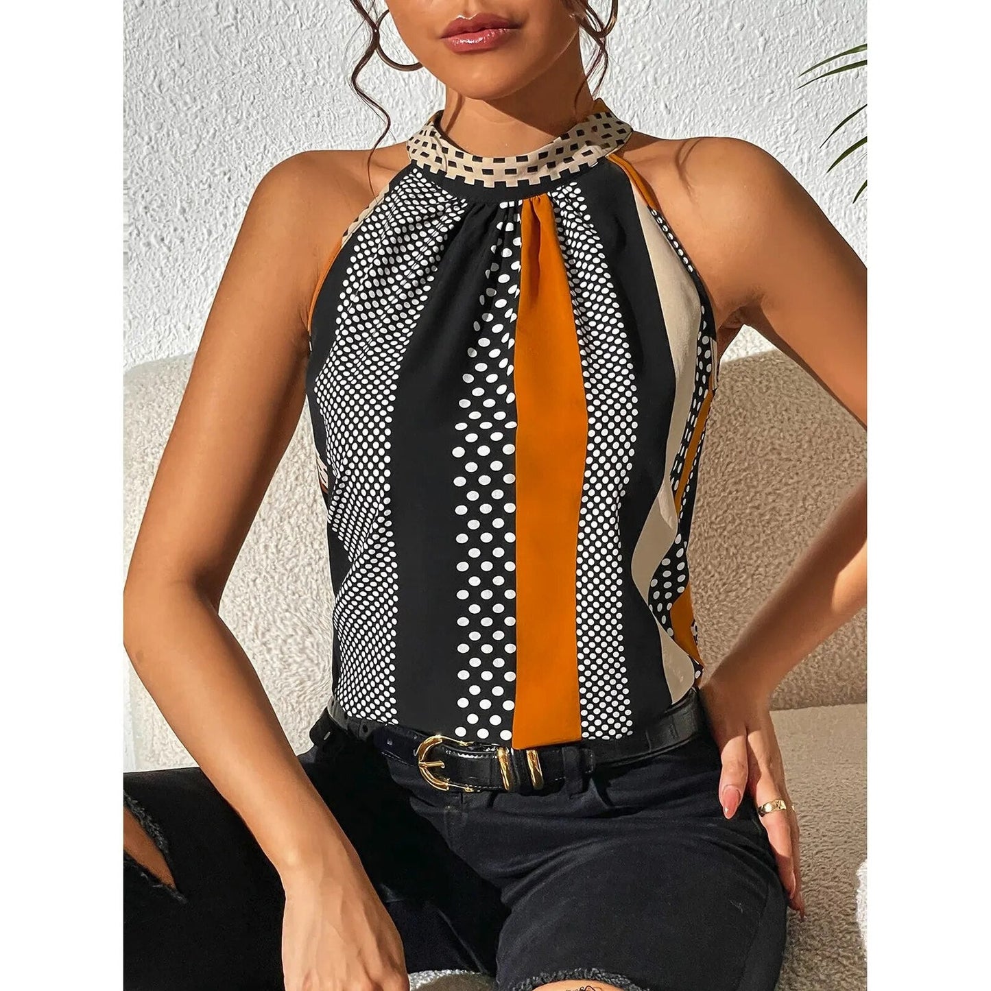 Débardeur Femme Col Haut Imprimé Floral Été