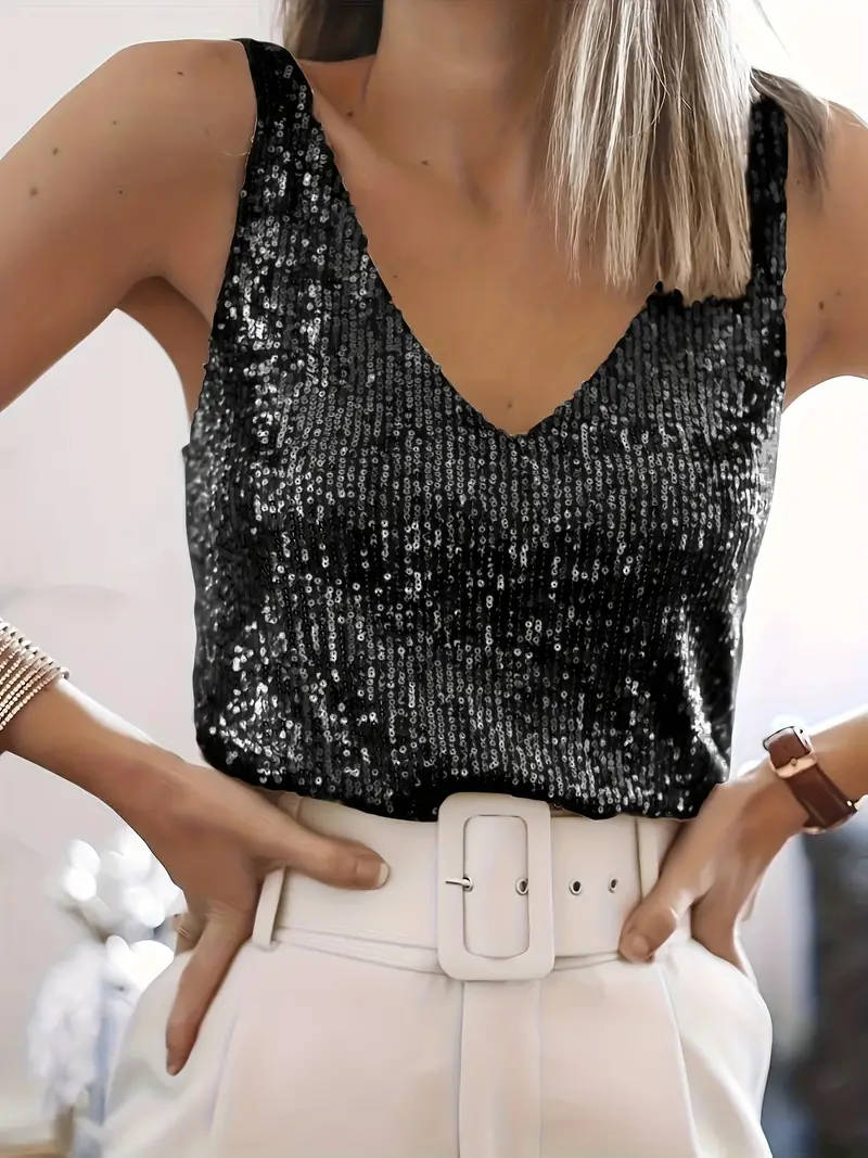 Top Femme Émeraude Pailleté Courte Manche