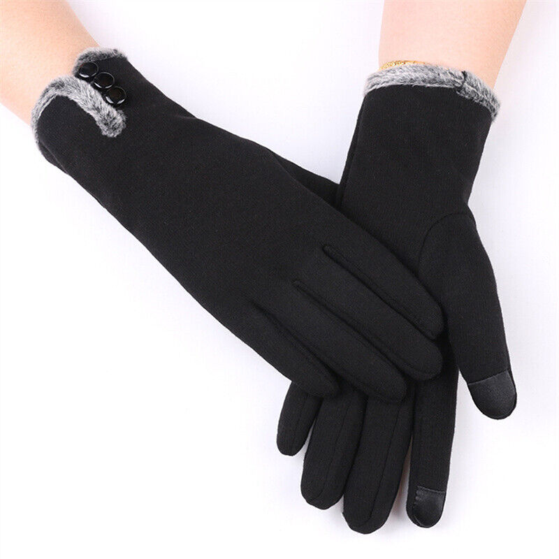 Gants en laine noirs élégants à boutons - PanierRoyale