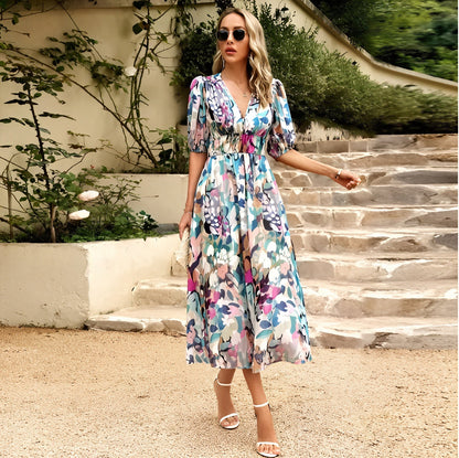 Elyvella™ – Robe Longue Élégante à Manches Longues avec Col en V