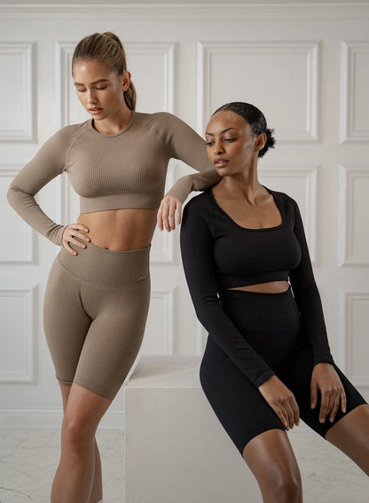 Top Cropped Manches Longues Brun Foncé