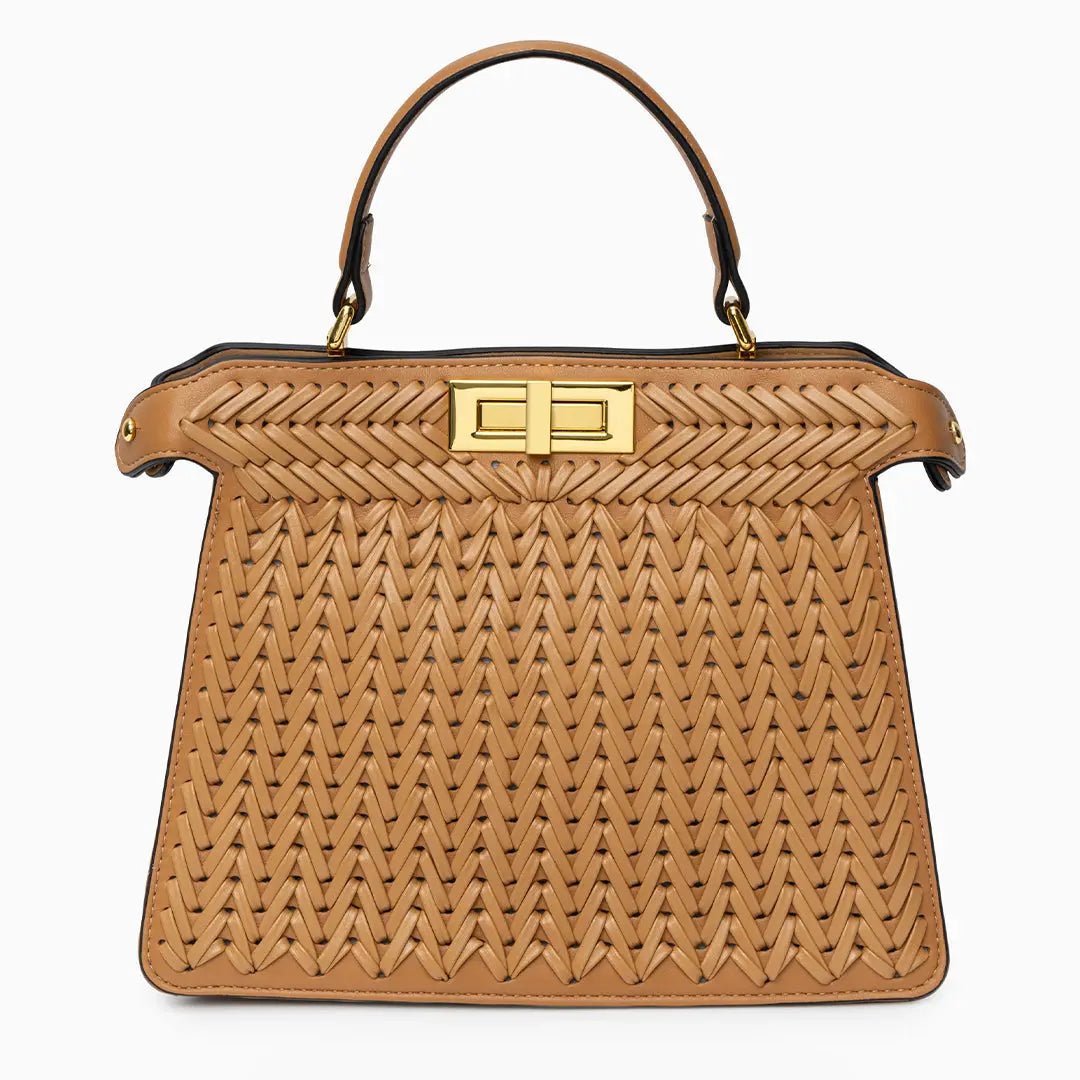 Sac à Main Tressé Élégant avec Fermeture Tourne et Détails Dorés - BerlinGlamour