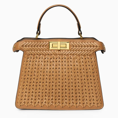 Sac à Main Tressé Élégant avec Fermeture Tourne et Détails Dorés - BerlinGlamour