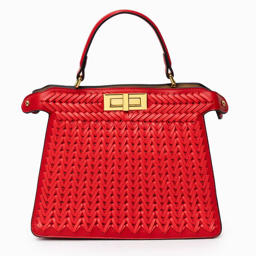Sac à Main Tressé Élégant avec Fermeture Tourne et Détails Dorés
