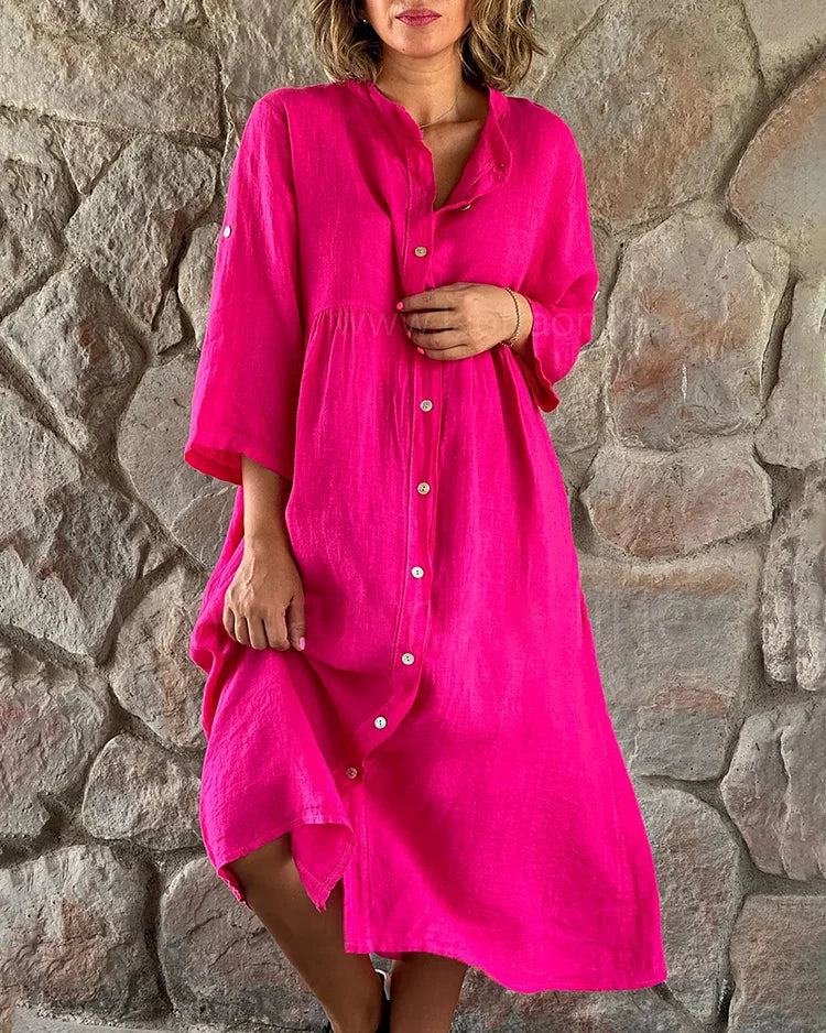 Robe Décontractée en Coton avec Boutons et Poche - PanierRoyale