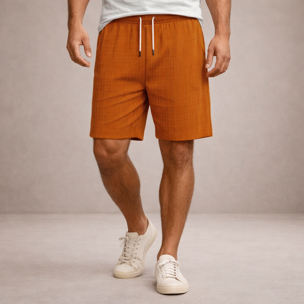 Short Homme Lin Mélangé Taille Cordon Coupe Décontractée