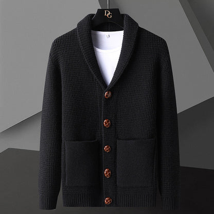 Cardigan Homme Hiver Épais et Doux à Col Revers
