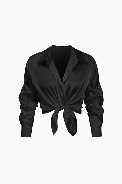Blouse Élégante en Soie Satinée Longue Manche