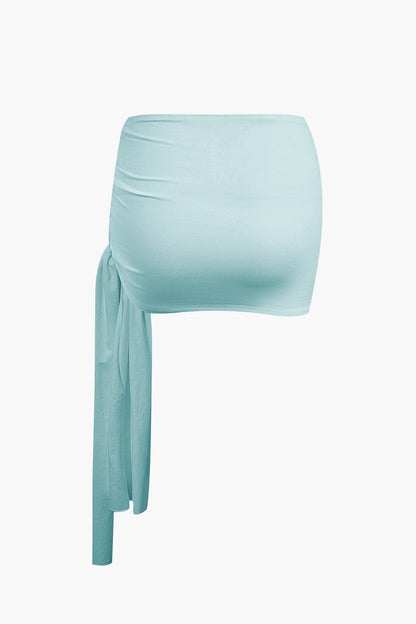 Top Épaule Uniquement & Mini Jupe Drapée pour Soirée Glamour