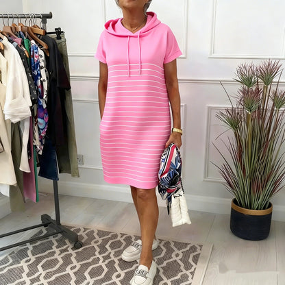 Robe Femme Coton Décontractée Manches Courtes Coupe Droite