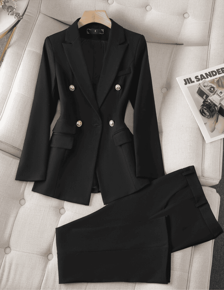 Ensemble Tailleur Femme Blazer Structuré et Pantalon Ajusté