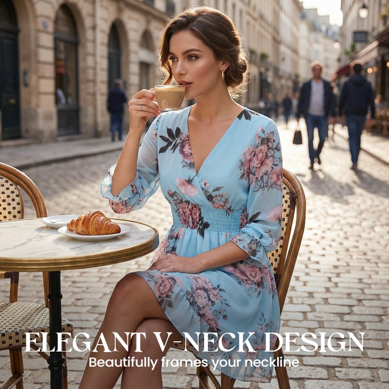 Robe Courte Femme Fluide Col en V Coupe Légère