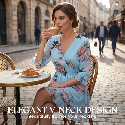 Robe Courte Femme Fluide Col en V Coupe Légère