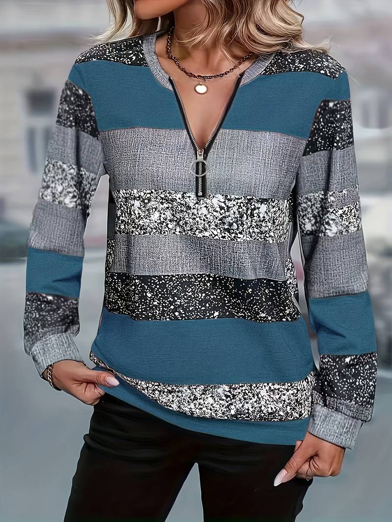 Pull Femme Col Zippé Confortable Coupe Décontractée