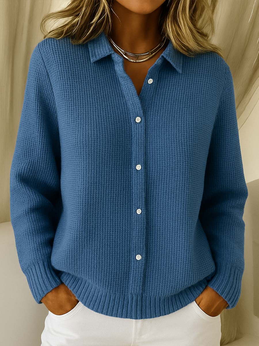 Cardigan Coton Extensible Col Chemise Coupe Ajustée