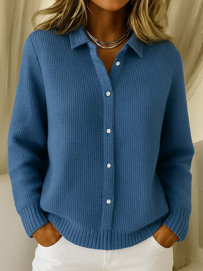 Cardigan Coton Extensible Col Chemise Coupe Ajustée