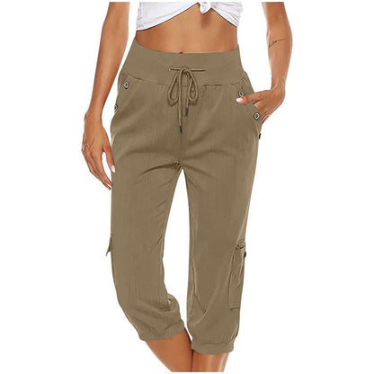 Pantalon court femme décontracté avec poches élastiques