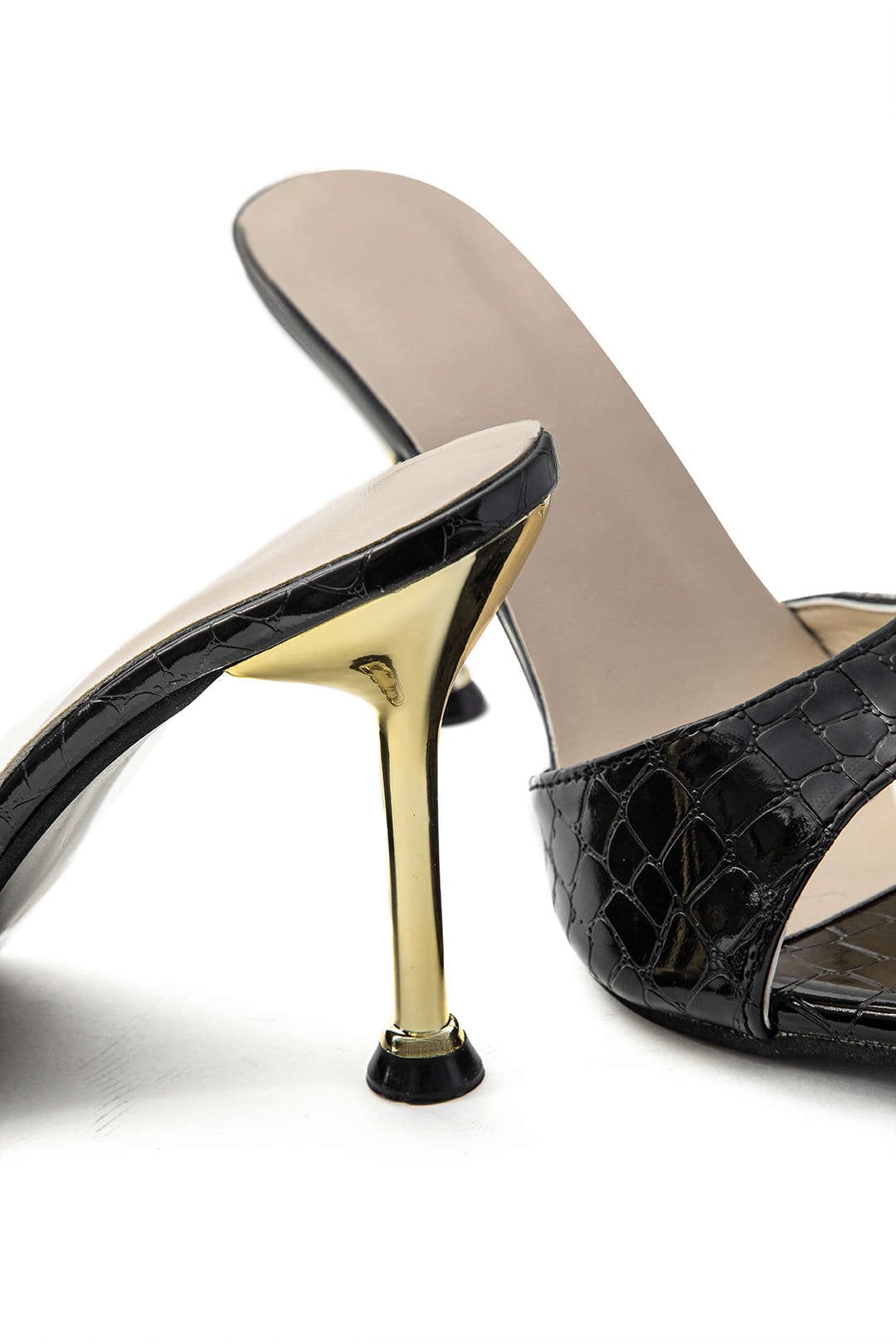 Mules Hauts Talons Noir Gaine Élégantes