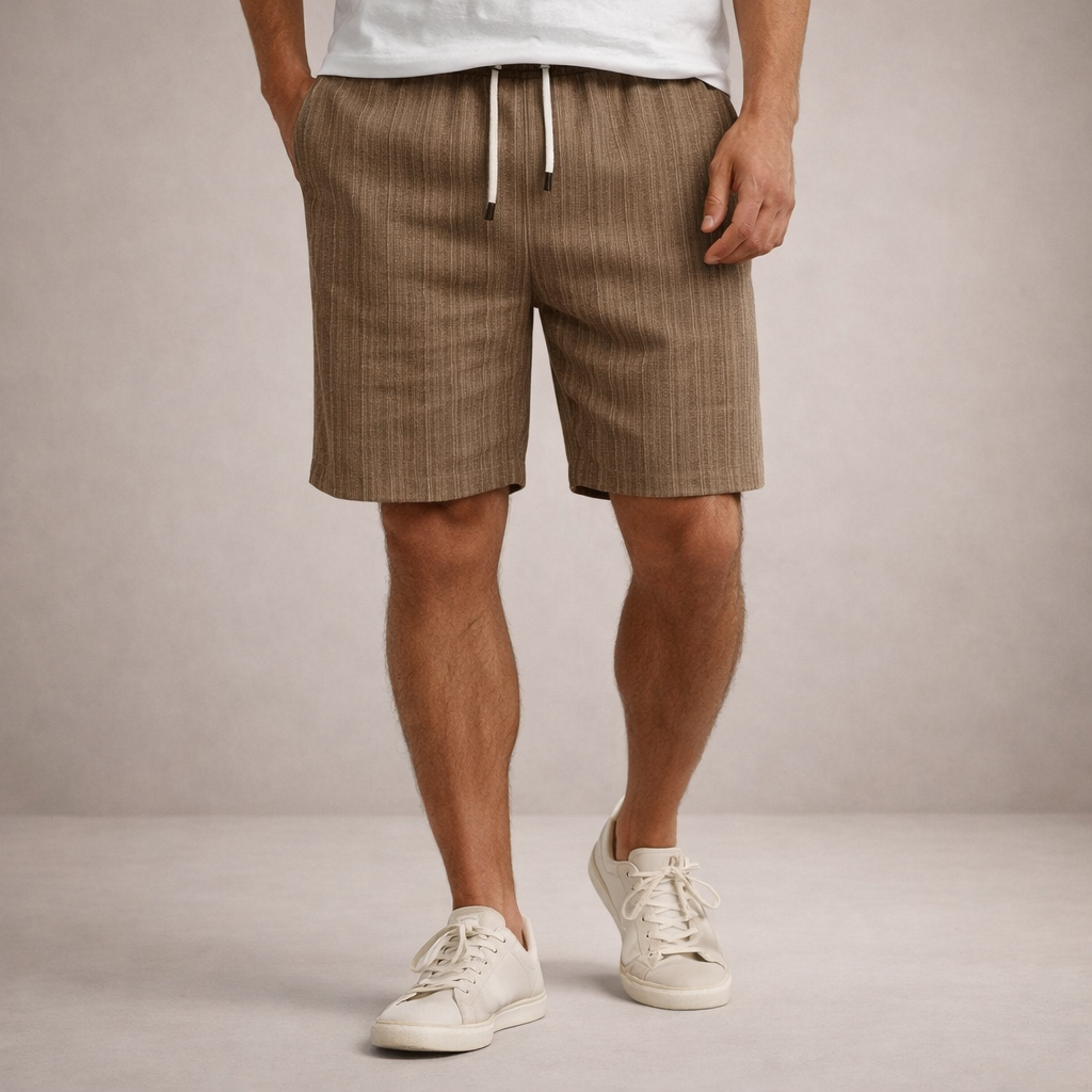 Short Homme Lin Mélangé Taille Cordon Coupe Décontractée