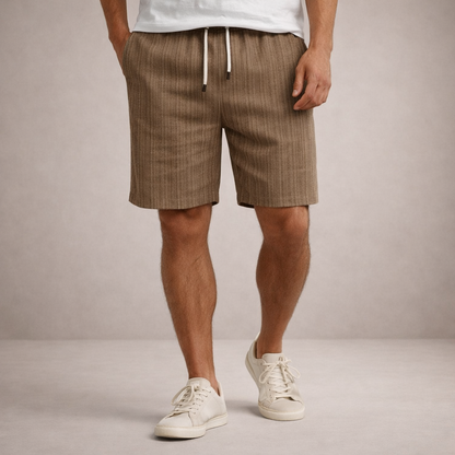Short Homme Lin Mélangé Taille Cordon Coupe Décontractée
