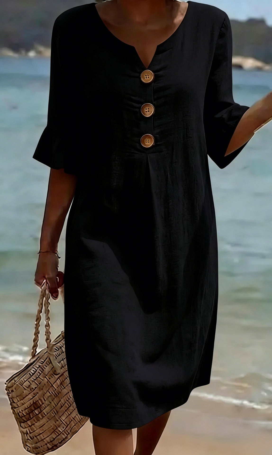 Robe Femme Coton Lin Boutonnée Manches Volantées Estivale