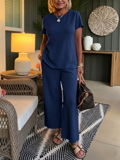 Ensemble Deux Pièces Femme Tissu Fluide Coupe Élégante Minimaliste