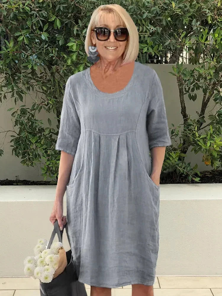 Robe Femme Coton Doux - Tunique Midi Confort avec Poches
