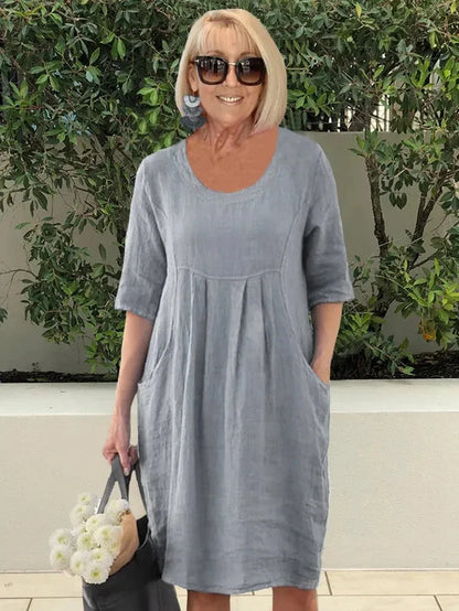 Robe Femme Coton Doux - Tunique Midi Confort avec Poches