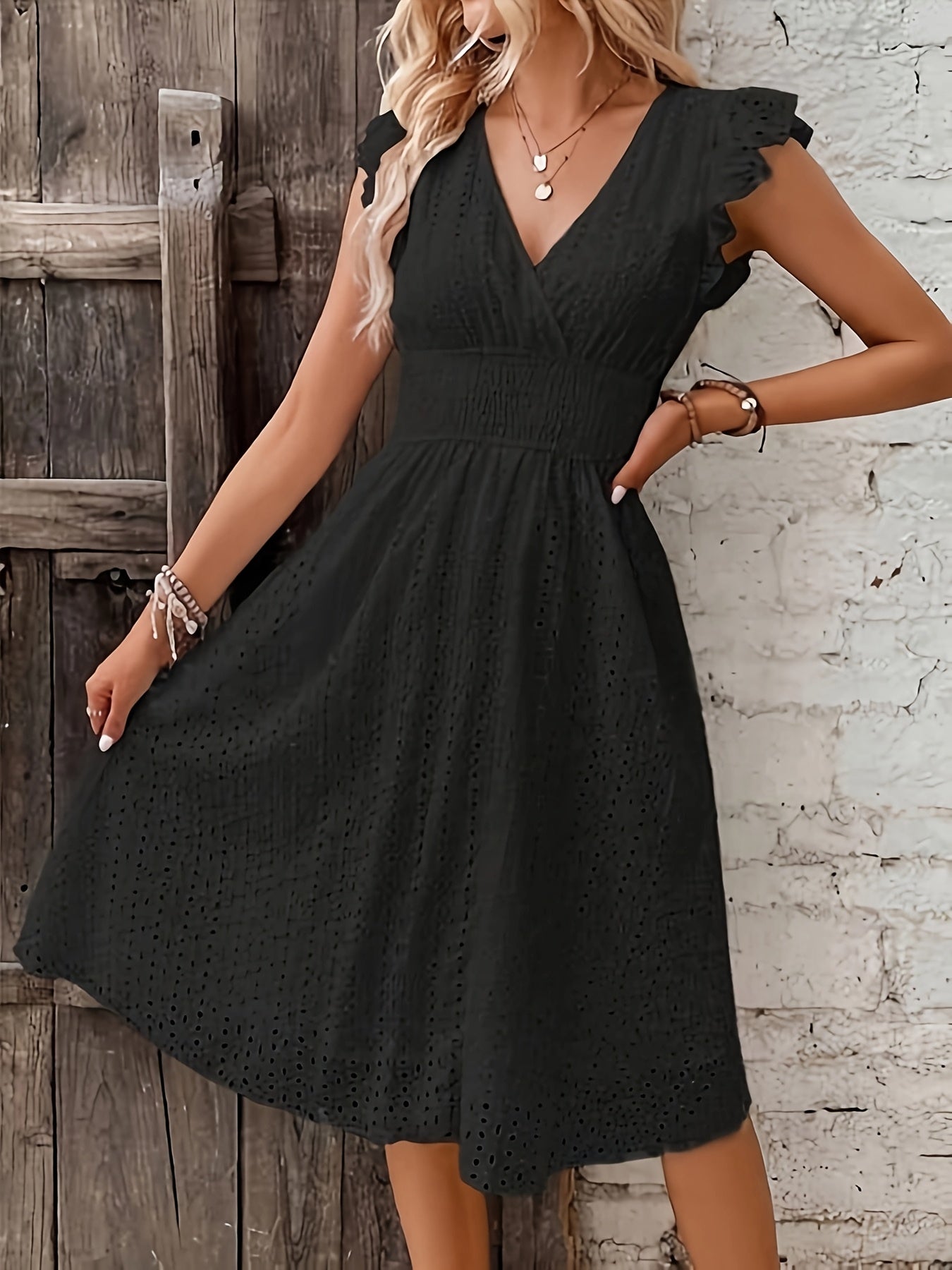 Robe portefeuille Femme Fluide Taille Froncée Manches Volants
