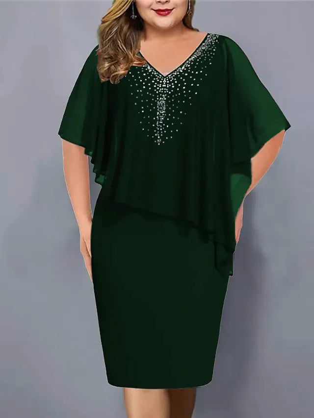Robe cape Femme Mousseline Superposée Strass