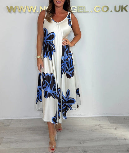 Robe Maxi Femme Fluide Imprimée Bretelles Col en V
