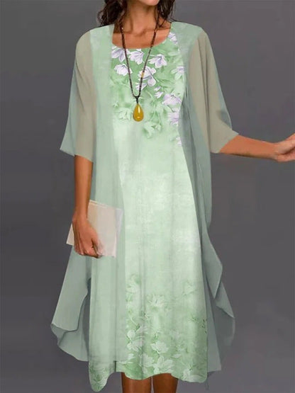 Ensemble Deux Pièces Femme Robe Midi Fluide Kimono Manches Longues