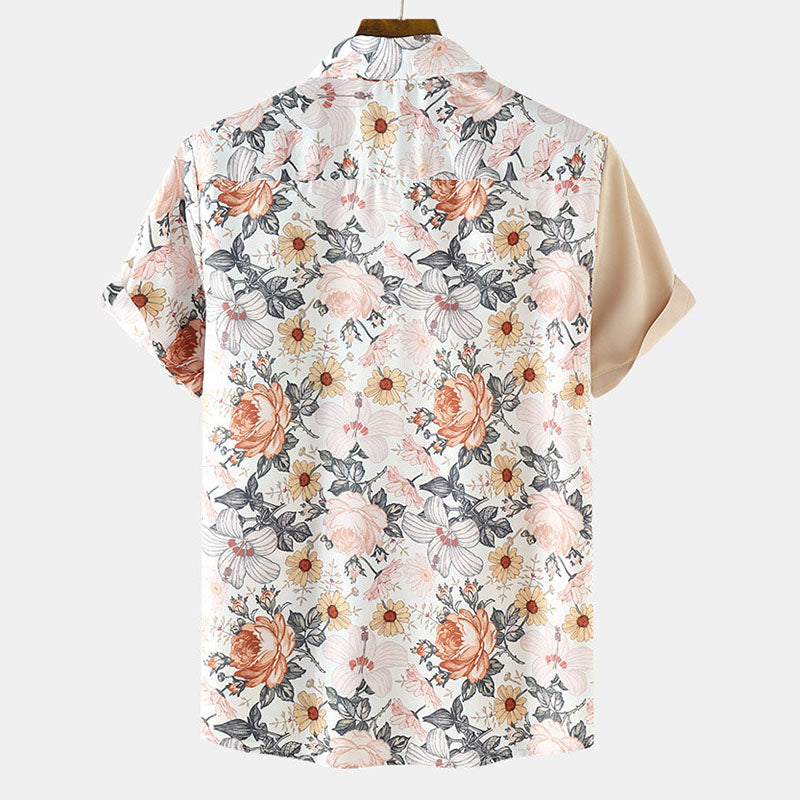 Chemise Homme Courte Manche imprimée Fleur de Printemps