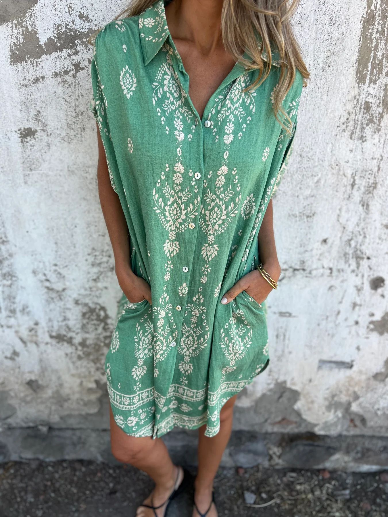Robe Été en Coton Léger pour Femme Manches Courtes