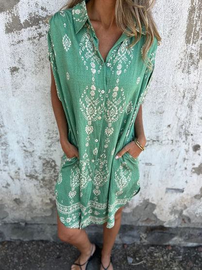 Robe Été en Coton Léger pour Femme Manches Courtes